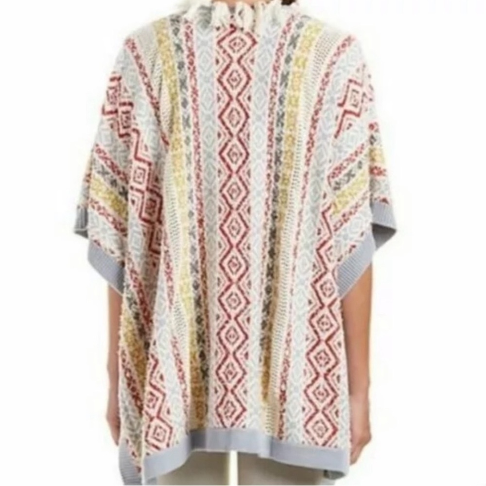 CABI Siesta Poncho Striped Textured Knit Fringe Boho Medium/Large Artsy Cotton - Picture 10 of 11
